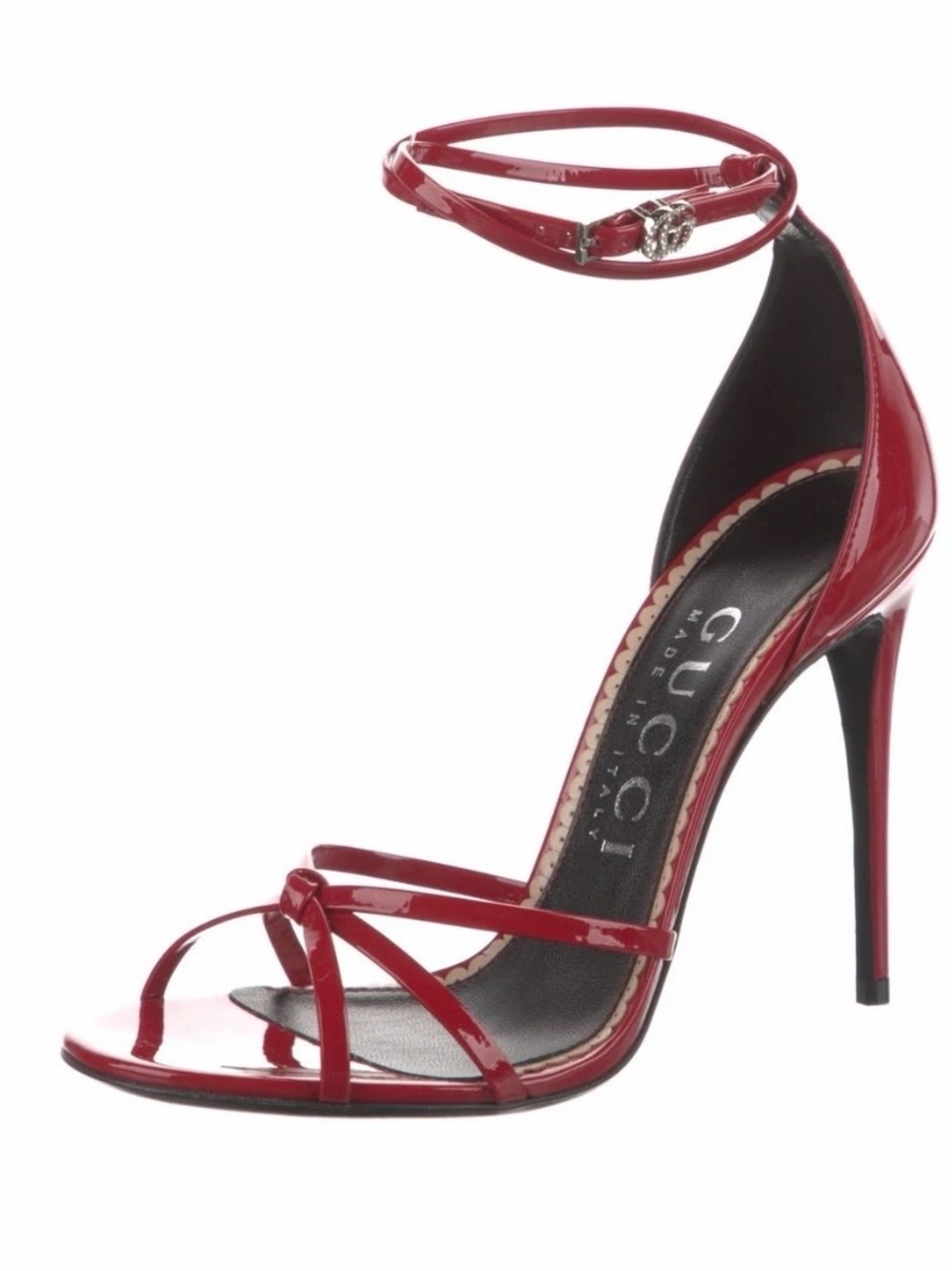 Gucci Red Patent Leather Ankle-Strap Stiletto Sandals